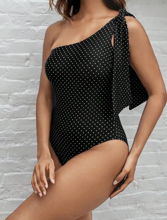 Online Women's Swimwear One Piece Swimsuit Backless Tummy Control High Waist Slim Vacation Beach Wear Polka Dot Asymmetric Neck Sleeveless Bathing Suits Women One-Pieces