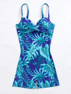 Best Women's Swimwear One Piece Monokini Swimsuit Backless Tummy Control High Waist Slim Vacation Beach Wear Leaves V Neck Sleeveless Bathing Suits Women One-Pieces