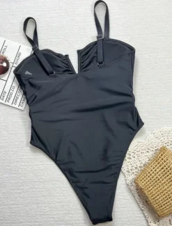 Hot Women's Swimwear One Piece Monokini Swimsuit Backless Tummy Control High Waist Cut Out Slim Vacation Beach Wear Solid Color V Neck Sleeveless Bathing Suits Women One-Pieces