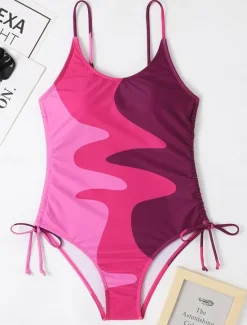 Sale Women's Swimwear One Piece Monokini Swimsuit Backless Tummy Control High Waist Slim Vacation Beach Wear Color Block U Neck Sleeveless Bathing Suits Women One-Pieces