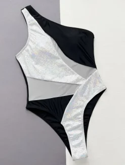 Hot Women's Swimwear One Piece Monokini Swimsuit Backless Glitter Tummy Control High Waist Slim Vacation Beach Wear Solid Color Halter Neck Sleeveless Bathing Suits Women One-Pieces