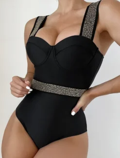 New Women's Swimwear One Piece Monokini Swimsuit Backless Tummy Control High Waist Slim Vacation Beach Wear Solid Color V Neck Sleeveless Bathing Suits Women One-Pieces