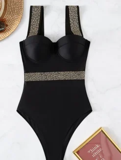 New Women's Swimwear One Piece Monokini Swimsuit Backless Tummy Control High Waist Slim Vacation Beach Wear Solid Color V Neck Sleeveless Bathing Suits Women One-Pieces