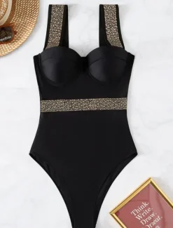 New Women's Swimwear One Piece Monokini Swimsuit Backless Tummy Control High Waist Slim Vacation Beach Wear Solid Color V Neck Sleeveless Bathing Suits Women One-Pieces