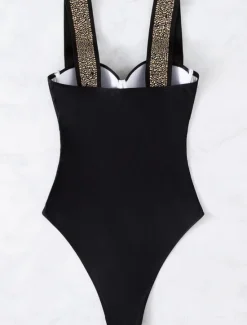 New Women's Swimwear One Piece Monokini Swimsuit Backless Tummy Control High Waist Slim Vacation Beach Wear Solid Color V Neck Sleeveless Bathing Suits Women One-Pieces