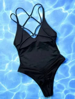 New Women's Swimwear One Piece Monokini Swimsuit Backless Tummy Control High Waist Slim Vacation Beach Wear Solid Color V Neck Sleeveless Bathing Suits Women One-Pieces