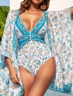 Best Women's Swimwear One Piece 2 Piece Monokini wrap Swimsuit Backless Tummy Control High Waist Slim Vacation Beach Wear Floral V Neck Sleeveless Bathing Suits Women One-Pieces|Spring Swimwear