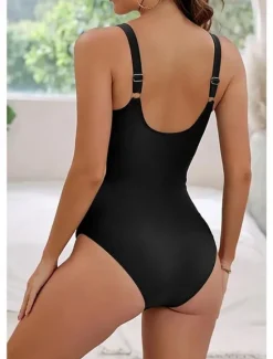 New Women's Swimwear One Piece Monokini Swimsuit Backless Tummy Control High Waist Vacation Beach Wear Solid Color V Neck Sleeveless Bathing Suits Women One-Pieces