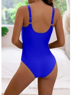 New Women's Swimwear One Piece Monokini Swimsuit Backless Tummy Control High Waist Vacation Beach Wear Solid Color V Neck Sleeveless Bathing Suits Women One-Pieces
