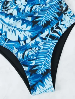 Online Women's Swimwear One Piece Monokini Swimsuit Backless Tummy Control High Waist Slim Vacation Beach Wear Leaves V Neck Sleeveless Bathing Suits Women One-Pieces