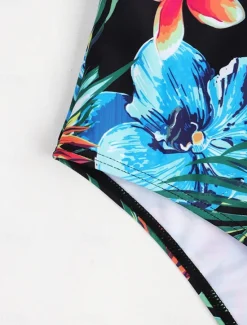 Sale Women's Swimwear One Piece Swimsuit Backless Zipper Vacation Tropical Floral Graphic Halter Neck Sleeveless Bathing Suits Women One-Pieces