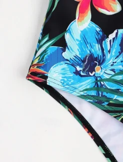 Sale Women's Swimwear One Piece Swimsuit Backless Zipper Vacation Tropical Floral Graphic Halter Neck Sleeveless Bathing Suits Women One-Pieces