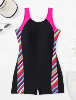 New Women's Swimwear One Piece Monokini Swimsuit Backless Tummy Control High Waist Slim Vacation Beach Wear Color Block U Neck Sleeveless Bathing Suits Women One-Pieces