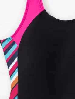 New Women's Swimwear One Piece Monokini Swimsuit Backless Tummy Control High Waist Slim Vacation Beach Wear Color Block U Neck Sleeveless Bathing Suits Women One-Pieces