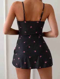New Women's Swimwear One Piece Monokini Swimsuit Backless Tummy Control High Waist Slim Vacation Beach Wear Floral Halter Neck Sleeveless Bathing Suits Women Swimdresses