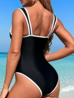 New Women's Swimwear One Piece Swimsuit Backless Patchwork Vacation Fashion Solid Color Sleeveless Bathing Suits Women One-Pieces