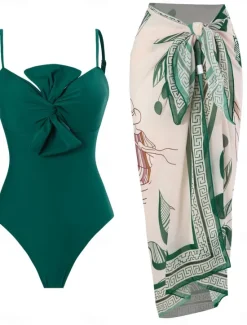 New Women's Swimwear One Piece 2 Piece Monokini Pant Swimsuit Tie Front Backless Tummy Control High Waist Slim Vacation Beach Wear Floral Graphic Halter Neck Sleeveless Bathing Suits Women One-Pieces