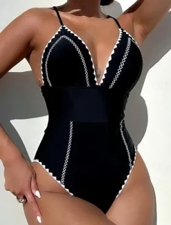 Clearance Women's Swimwear One Piece Monokini Swimsuit Backless Tummy Control High Waist Slim Vacation Beach Wear Solid Color Halter Neck Sleeveless Bathing Suits Women One-Pieces