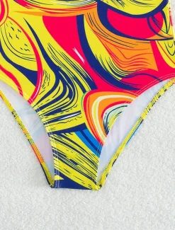 Sale Women's Swimwear One Piece Swimsuit Backless Patchwork Vintage Sexy Graphic Sleeveless Bathing Suits Women One-Pieces