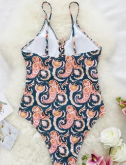 Clearance Women's Swimwear One Piece Swimsuit Vacation Fashion Paisley Strapless Bathing Suits Women One-Pieces
