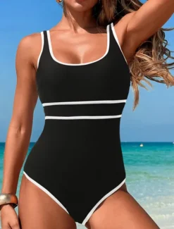Sale Women's Swimwear One Piece Swimsuit Backless Patchwork Sporty Solid Color U Neck Sleeveless Bathing Suits Women One-Pieces