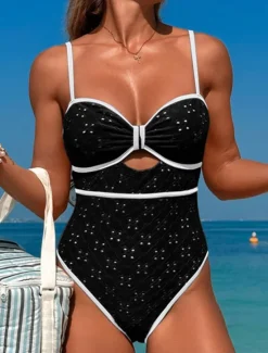 Sale Women's Swimwear One Piece Swimsuit Backless Tummy Control High Waist Slim Vacation Beach Wear Solid Color V Neck Sleeveless Bathing Suits Women One-Pieces