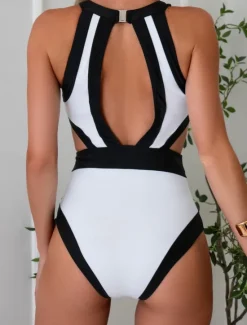 Discount Women's Swimwear One Piece Monokini Swimsuit Backless Tummy Control High Waist Slim Vacation Beach Wear Solid Color Halter Neck Sleeveless Bathing Suits Women One-Pieces
