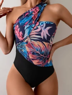 Best Women's Swimwear One Piece Monokini Swimsuit Backless Tummy Control High Waist Slim Vacation Beach Wear Leaves Halter Neck Sleeveless Bathing Suits Women One-Pieces