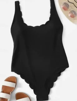 Discount Women's Swimwear One Piece Monokini Swimsuit Backless Tummy Control High Waist Slim Vacation Beach Wear Solid Color Scoop Neck Sleeveless Bathing Suits Women One-Pieces