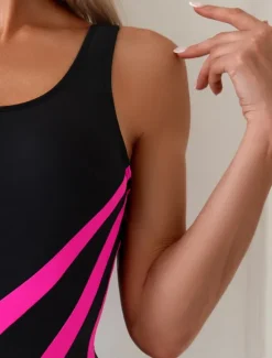 Discount Women's Swimwear One Piece Monokini Swimsuit Backless Tummy Control High Waist Slim Vacation Beach Wear Color Block U Neck Sleeveless Bathing Suits Women One-Pieces