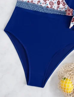 Sale Women's Swimwear One Piece Monokini Swimsuit Backless Tummy Control High Waist Slim Vacation Beach Wear Floral V Neck Sleeveless Bathing Suits Women One-Pieces