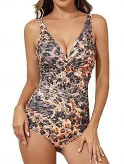 Clearance Women's Swimwear One Piece Monokini Swimsuit Backless Tummy Control High Waist Slim Vacation Beach Wear Leopard Tie Dye V Neck Sleeveless Bathing Suits Women Colorful Swimwear|Leopard Swimwear