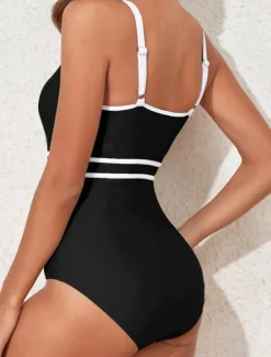 Clearance Women's Swimwear One Piece Swimsuit Backless Patchwork Fashion Sexy Solid Color U Neck Sleeveless Bathing Suits Women One-Pieces