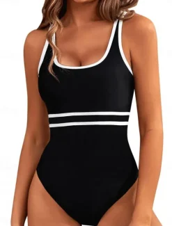 Clearance Women's Swimwear One Piece Swimsuit Backless Patchwork Fashion Sexy Solid Color U Neck Sleeveless Bathing Suits Women One-Pieces