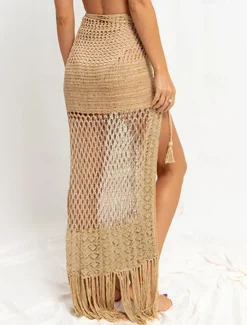 Hot Women's Swimwear Skirt Fashion Beach Wear Casual Maxi High Waist Skirts Solid Colored Cut Out Crochet Vacation Beach Summer Spandex Women Skirts