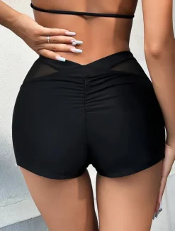 Sale Women's Swimwear Stretchy Boxer Shorts Swimsuit High Waist Vacation Beach Wear Solid Color Sleeveless Bathing Suits Women Bikinis