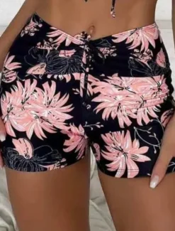 Women's Swimwear Stretchy Boxer Shorts Swimsuit High Waist Vacation Beach Wear Floral Sleeveless Bathing Suits Women Bikinis