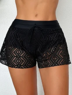 Outlet Women's Swimwear Stretchy Boxer Shorts Swimsuit Mesh High Waist Vacation Beach Wear Solid Color Sleeveless Bathing Suits Women Bikinis