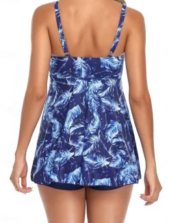 Discount Women's Swimwear Swimdresses 2 Piece Tankini Swimsuit Backless High Waist Vacation Beach Wear Leaves V Neck Sleeveless Bathing Suits Women Swimdresses