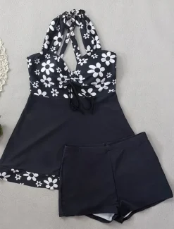 Clearance Women's Swimwear Swimdresses 2 Piece Tankini Swimsuit Backless Slim Vacation Beach Wear Floral Graphic Halter Neck Sleeveless Bathing Suits Women Swimdresses