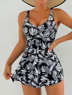 New Women's Swimwear Swimdresses 2 Piece Tankini Swimsuit Backless High Waist Slim Vacation Beach Wear Graphic U Neck Sleeveless Bathing Suits Women Swimdresses