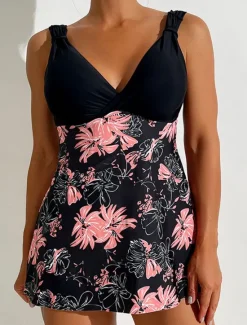 Sale Women's Swimwear Swimdresses 2 Piece Tankini Swimsuit Backless High Waist Slim Vacation Beach Wear Graphic V Neck Sleeveless Bathing Suits Women Swimdresses