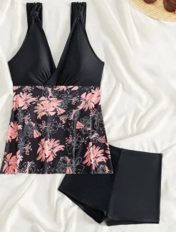 Sale Women's Swimwear Swimdresses 2 Piece Tankini Swimsuit Backless High Waist Slim Vacation Beach Wear Graphic V Neck Sleeveless Bathing Suits Women Swimdresses