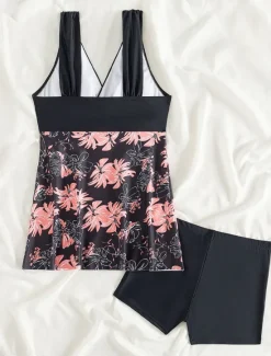 Sale Women's Swimwear Swimdresses 2 Piece Tankini Swimsuit Backless High Waist Slim Vacation Beach Wear Graphic V Neck Sleeveless Bathing Suits Women Swimdresses
