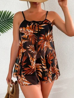 Online Women's Swimwear Swimdresses 2 Piece Tankini Swimsuit Backless Slim Vacation Beach Wear Graphic U Neck Sleeveless Bathing Suits Women Swimdresses