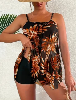 Online Women's Swimwear Swimdresses 2 Piece Tankini Swimsuit Backless Slim Vacation Beach Wear Graphic U Neck Sleeveless Bathing Suits Women Swimdresses