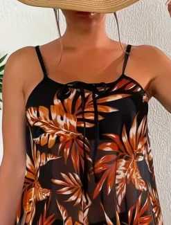 Online Women's Swimwear Swimdresses 2 Piece Tankini Swimsuit Backless Slim Vacation Beach Wear Graphic U Neck Sleeveless Bathing Suits Women Swimdresses