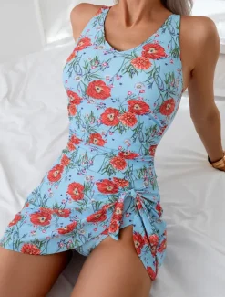 Outlet Women's Swimwear Swimdresses One Piece Tankini Swimsuit Backless Tummy Control High Waist Slim Vacation Beach Wear Graphic U Neck Sleeveless Bathing Suits Women Swimdresses