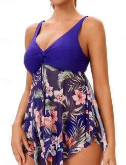 Sale Women's Swimwear Swimdresses 2 Piece Cheeky Tankini Swimsuit Backless High Waist Vacation Beach Wear Floral Leaves V Neck Sleeveless Bathing Suits Women Swimdresses