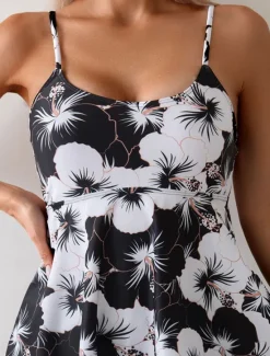 Outlet Women's Swimwear Swimdresses 2 Piece Tankini Swimsuit Backless Slim Vacation Beach Wear Floral U Neck Sleeveless Bathing Suits Women Swimdresses